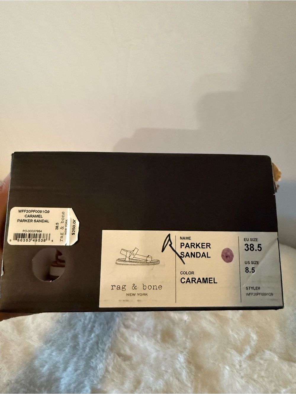 rag & bone Parker Sandal Box Label - Caramel on Black